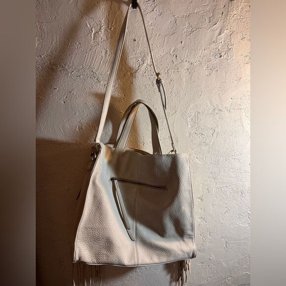 Shiraleah Fringe Cream Tote/Crossbody Vegan Bag large zipper pocket faux leather - Picture 5 of 16